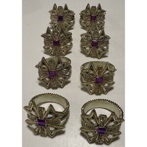 8 Vintage Bombay & Company Gold & Jeweled Napkin Rings Purple Dinner Party